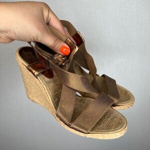 Andre‎ Assous Espadrille Wedge Sandals Bronze Strappy Heels Made in Spain